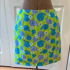 Lilly Pulitzer fully lined blue and green smiling snails pencil skirt